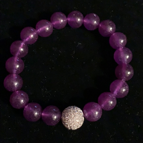 Purple Stretch Bracelet w/ Pavé Bead - Picture 1 of 1